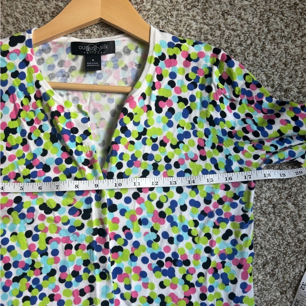 August Silk Multicolor Colorful Polka Dot Rainbow Fitted Notched Collar Cardigan - Picture 5 of 6